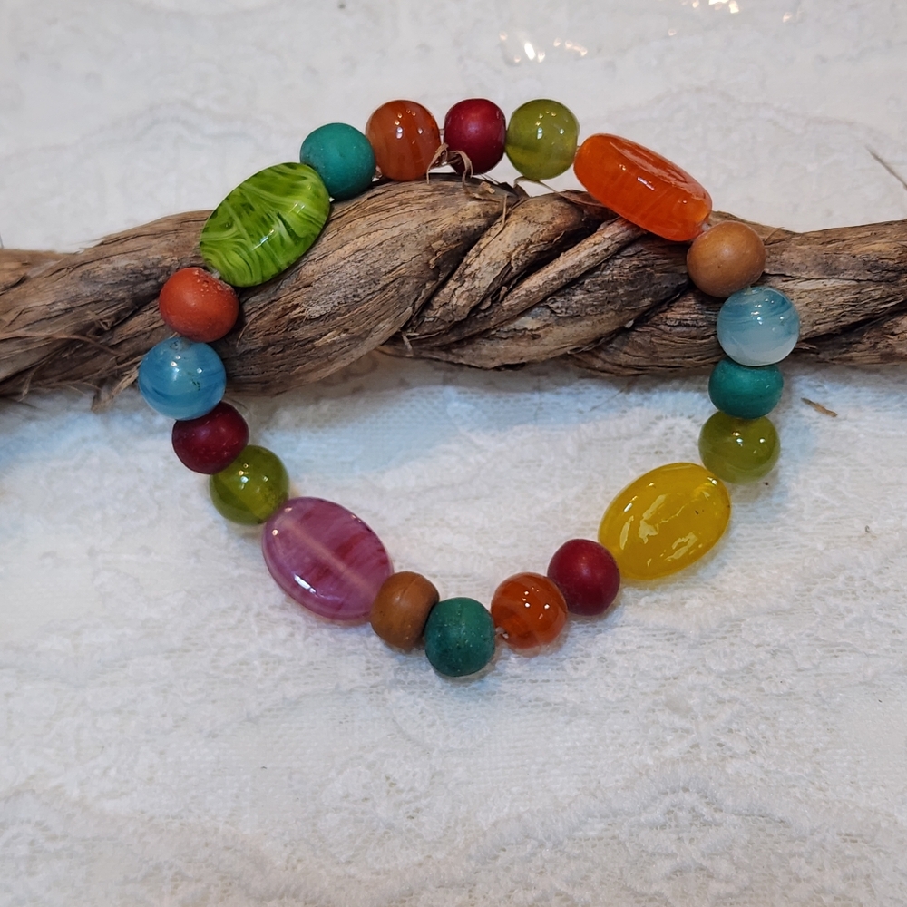 Vintage Colorful Glass Beaded Bracelet